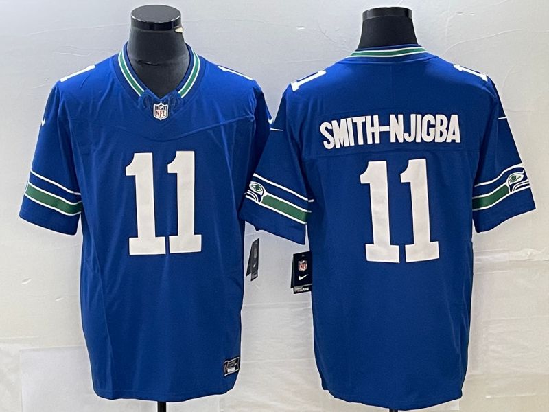 Men Seattle Seahawks 11 Smith Njigba Nike Royal Throwback Player Game NFL Jersey
